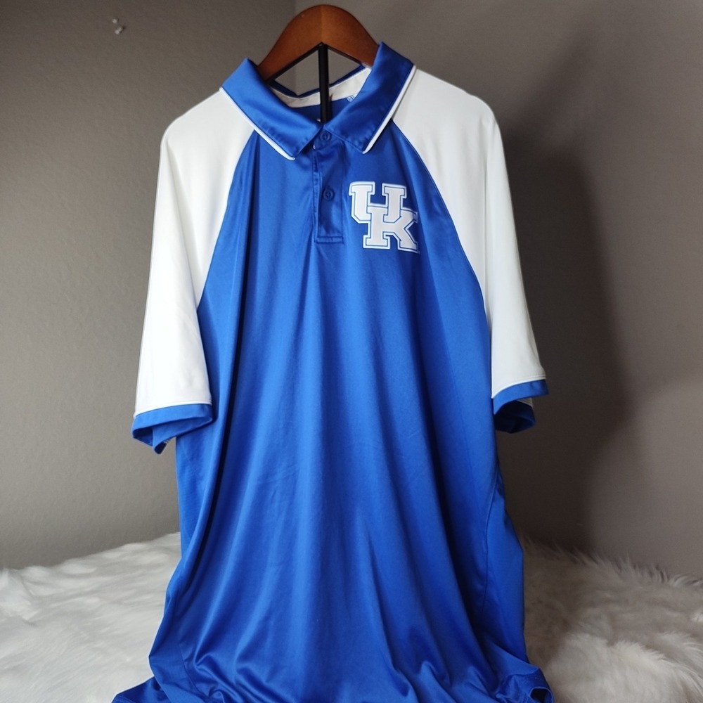 Fanatics Polo Shirt Mens XL Blue White Kentucky Wildcats UK Raglan Performance